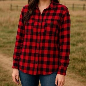 Woolrich Pemberton 100% Cotton Red and Black Buffalo Check Flannel Shirt Size M